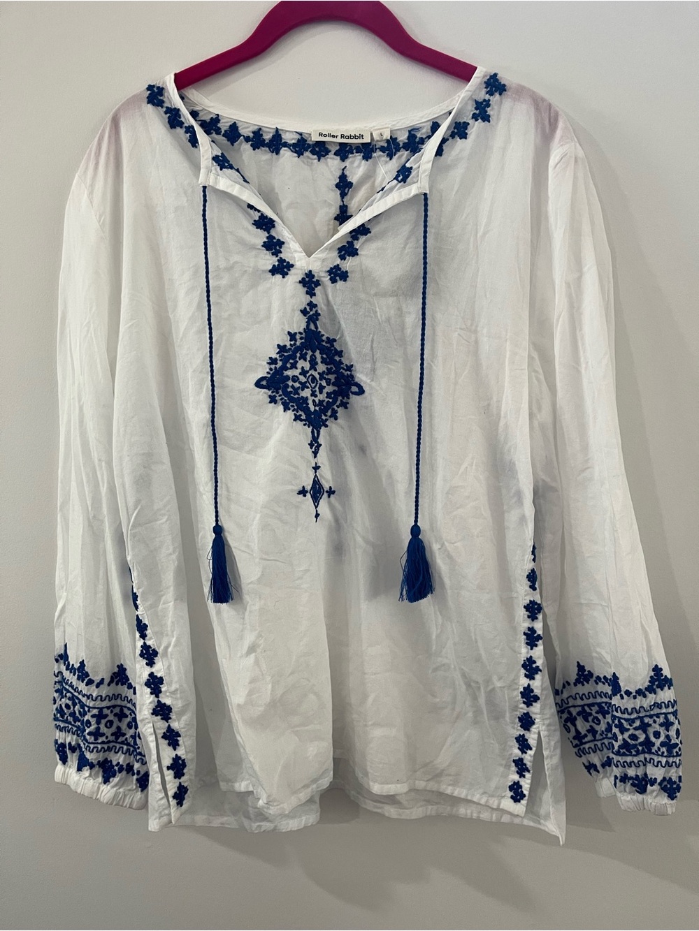 NWT Roller Rabbit 100% Cotton Hand Embroidered Top Sz L